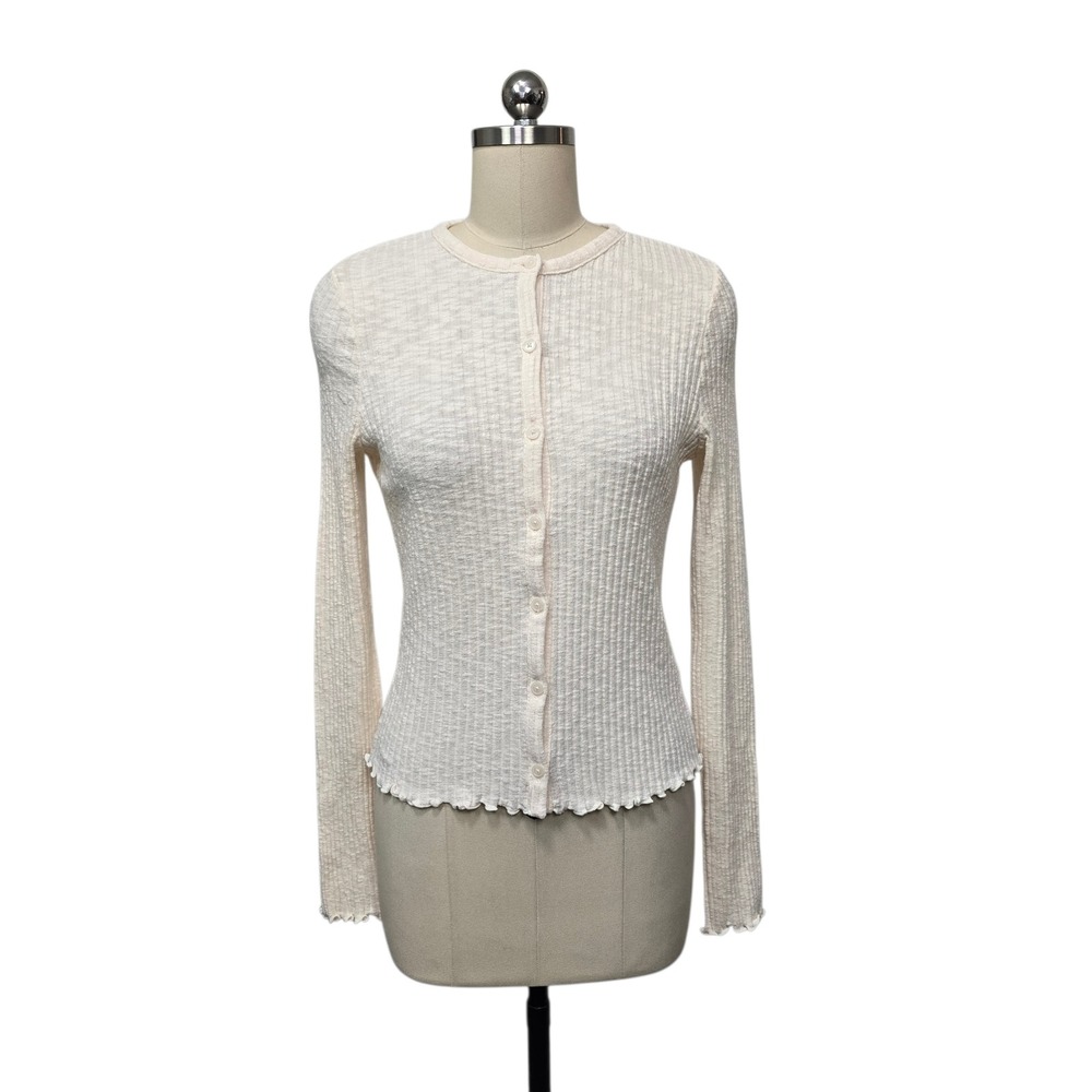Madewell Womens Ribbed Button Front Cardigan Top NW950 Antique Cream Size M NWT - Picture 1 of 9